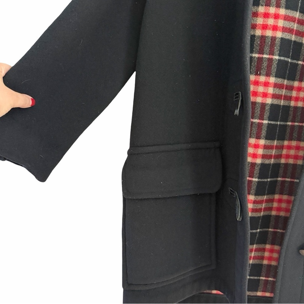 BURBERRY Wool Vintage Plaid Nova Black Hooded Toggle Car Coat Jacket Sz L - Picture 5 of 11
